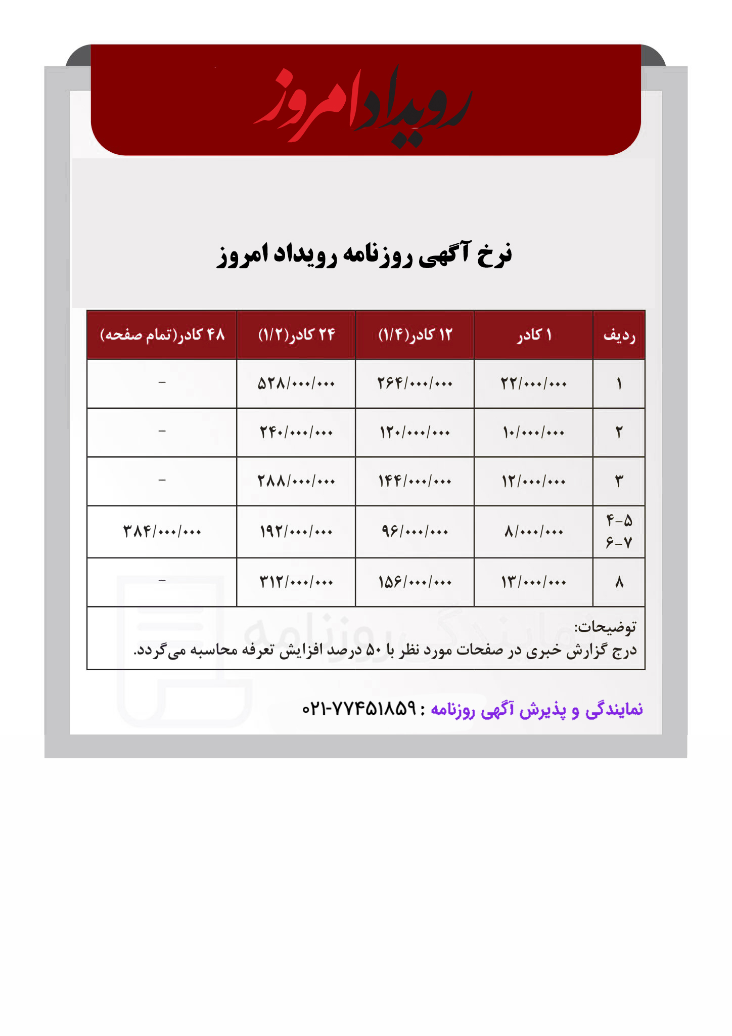 تعرفه روزنامه رویداد امروز 1 نرخ اگهی روزنامه رویداد امروز