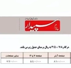 تعرفه روزنامه پیام سپیدار 1 نرخ آگهی در روزنامه پیام سپیدار